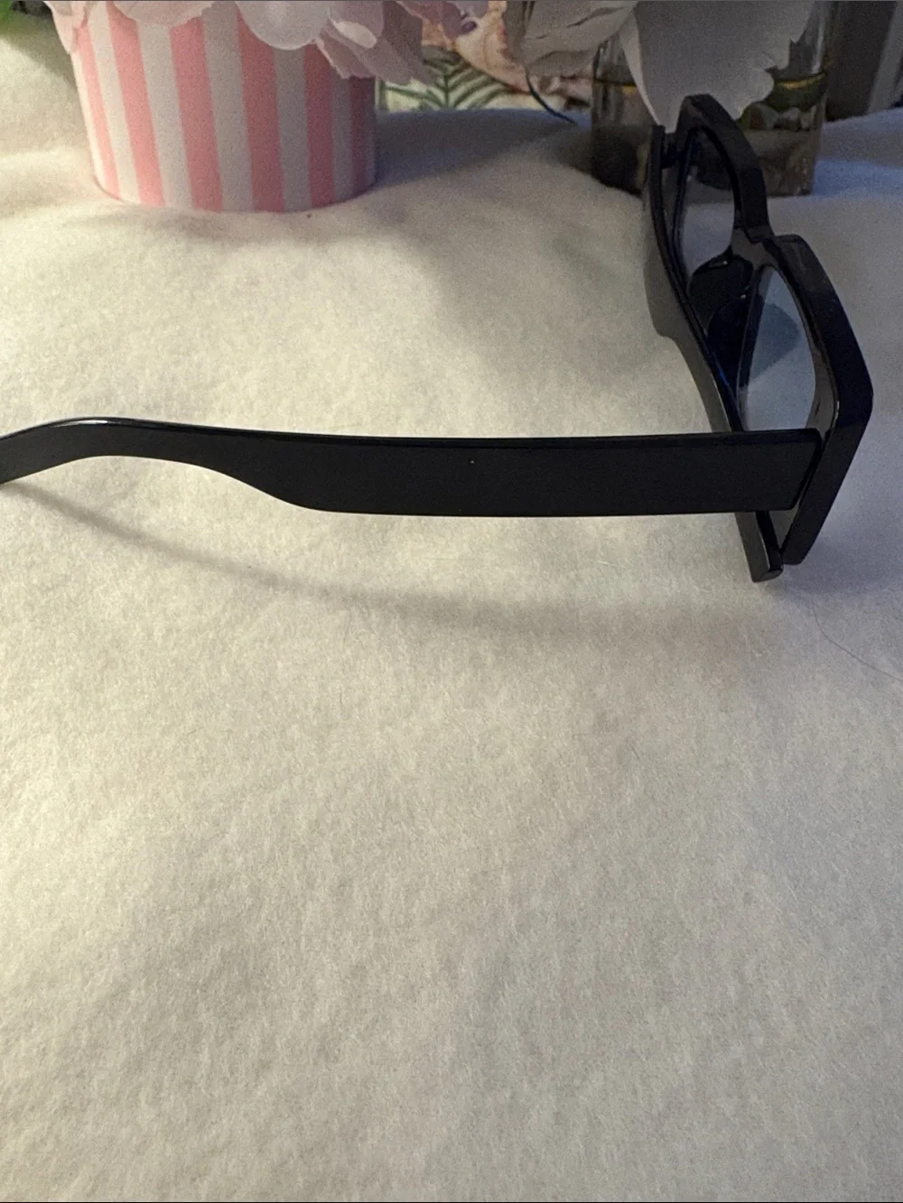 Rectangular Black Retro Sunglasses with light Baby blue lens.
